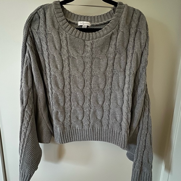 🛍️Topshop Cable Knit Crew Neck Cropped Sweater M/L in BatWing Sleeves - Picture 6 of 10